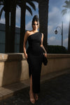 Black One Shoulder Ruched Dress