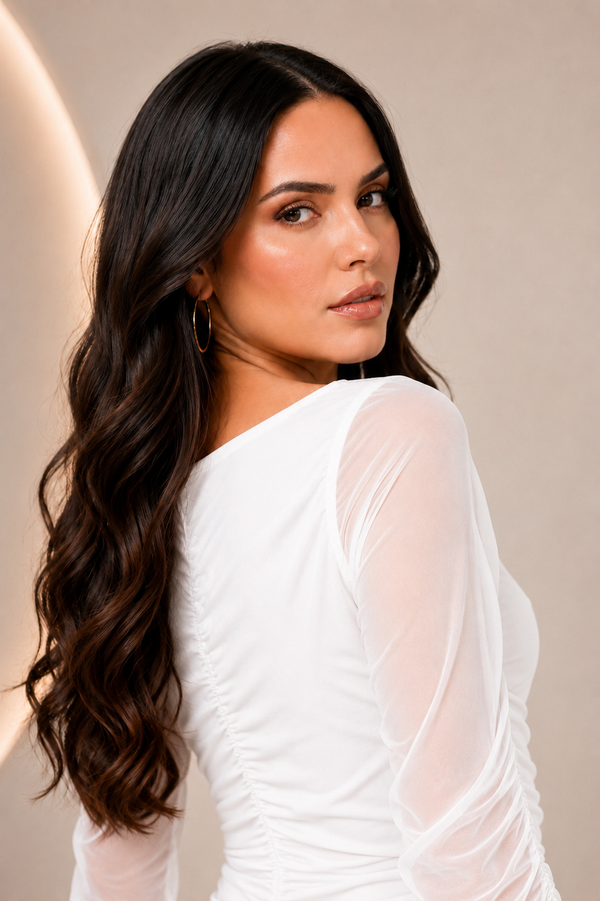 White Ruched Side Slit Maxi Dress