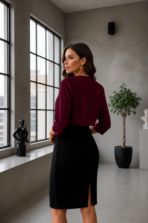 Wine Open Front Cropped Shrug for Women