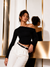 Black Off-Shoulder Ruched Full Sleeve Crop Top