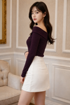 Deep Wine Plum Asymmetric Off Shoulder Top