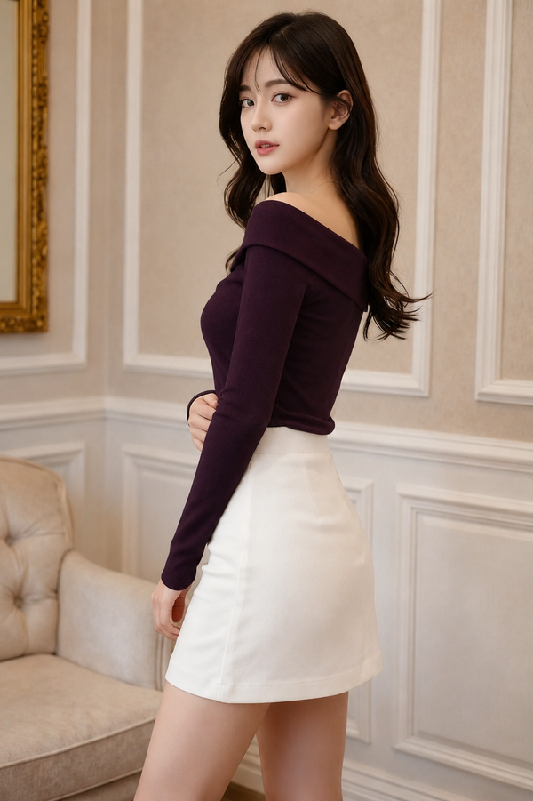 Deep Wine Plum Asymmetric Off Shoulder Top
