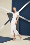 White Ruched Wrap Midi Dress
