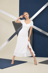 White Ruched Wrap Midi Dress