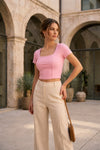 Baby Pink Square Neck Ribbed Crop Top
