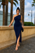 Navy Blue One-Shoulder Ruched Slit Maxi Dress