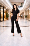 Elegant Black Co-ord Set with Tailored Shirt & Wide-Leg Trousers
