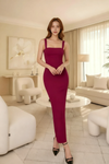 Wine Berry Square Neck Bodycon Maxi Dress for Womens