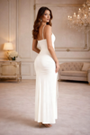White Ruched Slit Maxi Dress
