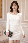White Off-Shoulder Bodycon Long Sleeve Top