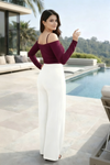 Wine Ruched Off Shoulder Crop Top for Women