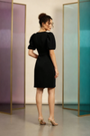 Black Puff Sleeve Tulip Wrap Mini Dress