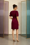 Wine Puff Sleeve Wrap Tulip Mini Dress