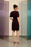 Wine Deep Plum Puff Sleeve Wrap Mini Dress