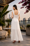 White Ruffle Hem High-Low Midi Dress