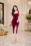 Trendy square neck midi gown