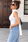 White Cowl Neck Ruched Crop Top with Scarf