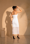 White Ruched Mesh Bodycon Maxi Dress