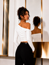 White Off-Shoulder Ruched Full Sleeve Crop Top
