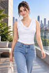 White Cowl Neck Ruched Sleeveless Crop Top