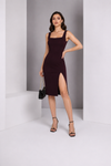 Wine Deep Plum Square Neck Slit Midi Dress