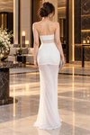 White Rosette Illusion Mesh Evening Gown