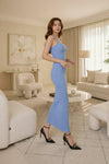 Light Blue Square Neck Bodycon Midi Dress
