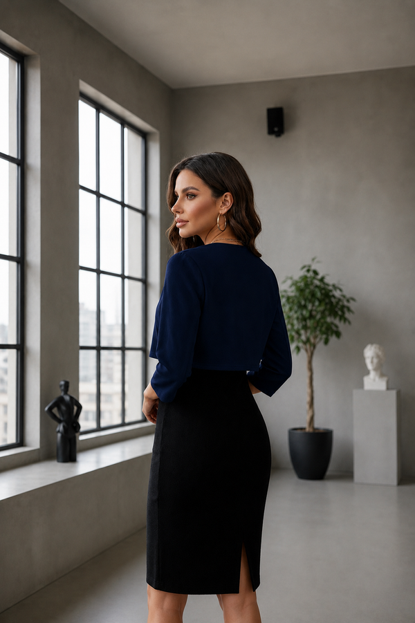 Navy Blue Cropped Open Front Shrug for Women