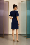 Navy Blue Puff Sleeve Wrap Mini Dress