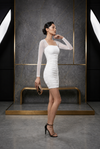 White Ruched Powernet Bodycon Mini Dress