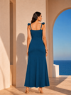 Teal Green Ruched Cut-Out Maxi Dress with Slit