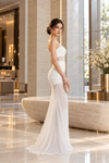 White Rosette Illusion Mesh Evening Gown
