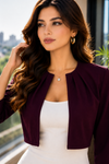 Deep Wine Plum Open Front Cropped Shrug
