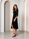 Black Sweetheart Neck Wrap Midi Dress