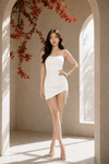 White Ruched Drawstring Bodycon Mini Dress