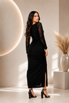 Black Ruched Side Slit Maxi Dress