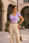 Women's Square Neck Ribbed Fitted Crop Top
