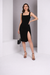 Black Square Neck Bodycon Midi Dress with Side Slit