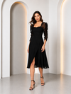 Black Sweetheart Neck Wrap Midi Dress