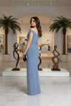 Light Blue One-Shoulder Ruched Maxi Dress