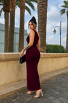 Wine One-Shoulder Ruched Side Slit Maxi Dress