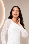 White Ruched Side Slit Maxi Dress