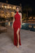Red Halter Neck Slit Maxi Dress for Women