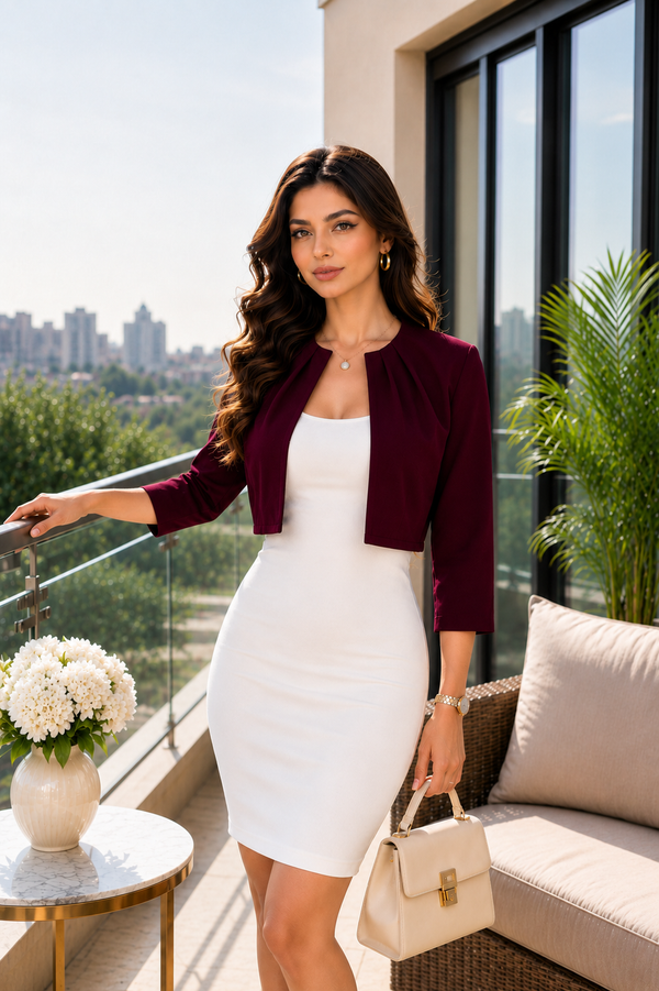 Wine Open Front Cropped Shrug for Women