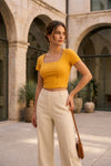 Mustard Yellow Square Neck Ribbed Crop Top