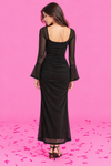 Black Ruched Mesh Overlay Maxi Dress