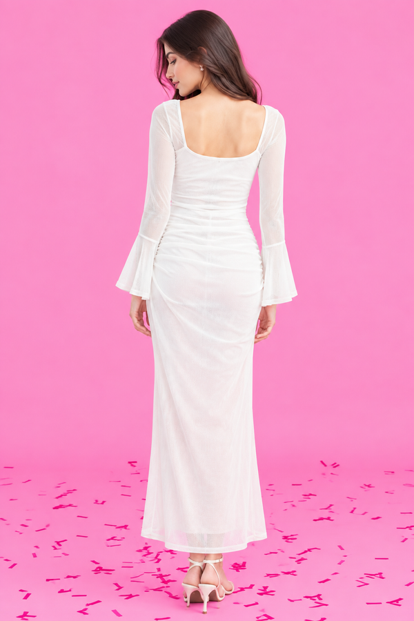 Ruched Mesh Overlay Maxi Dress for Women