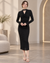 Black Ruched Keyhole Neck Midi Dress