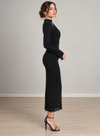 Black Ruched Keyhole Neck Midi Dress