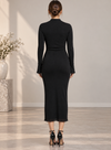 Black Ruched Keyhole Neck Midi Dress